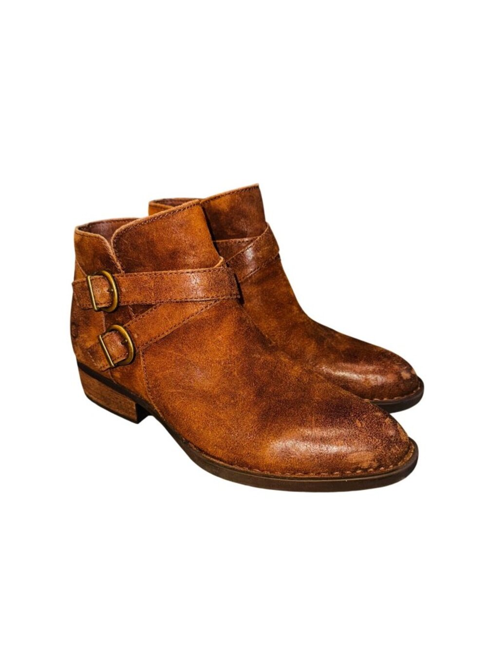 Born Brown Suede Ankle Boots Women 7M Buckle Straps Zip Boho Western Outdoor